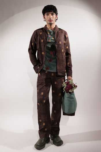 Buy_Jubinav Chadha_Beige Crepe Dual Postcard Print Reversible Jacket _Online_at_Aza_Fashions