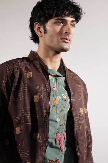 Shop_Jubinav Chadha_Beige Crepe Dual Postcard Print Reversible Jacket _Online_at_Aza_Fashions