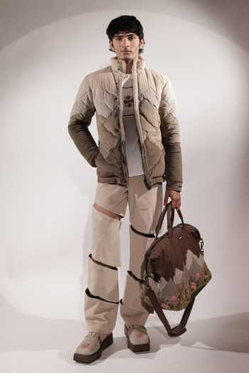 Buy_Jubinav Chadha_Beige Suede Mountain Inspired Quilted Puffer Jacket _Online_at_Aza_Fashions
