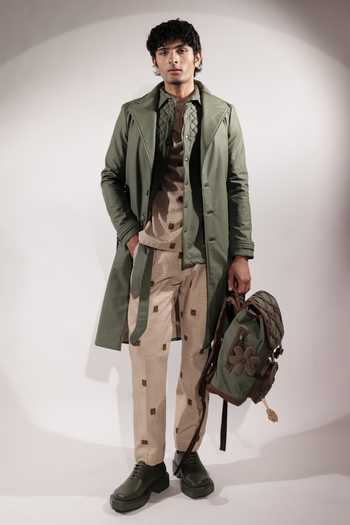 Jubinav Chadha Leatherette Trench Coat With Belt 