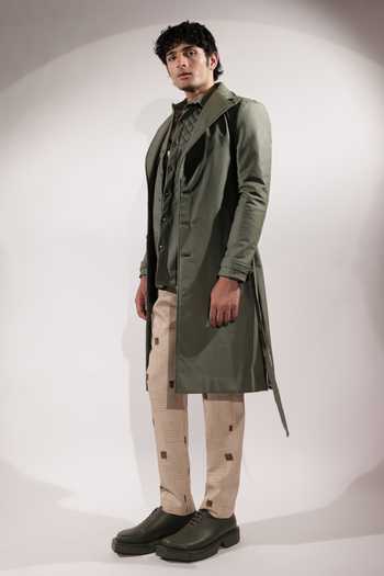 Jubinav Chadha_Green Leatherette Trench Coat With Belt _Online_at_Aza_Fashions