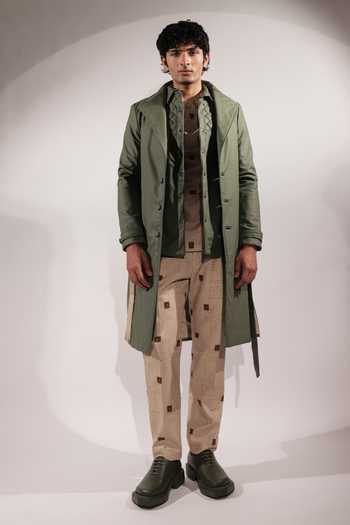 Buy_Jubinav Chadha_Green Leatherette Trench Coat With Belt _Online_at_Aza_Fashions
