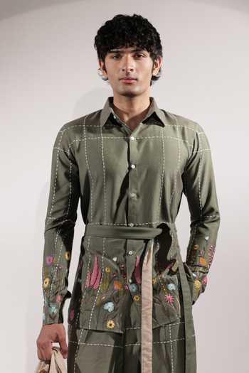 Jubinav Chadha Kantha & Floral Embroidered Shirt 