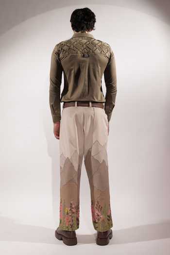 Buy_Jubinav Chadha_Olive Green Cotton, Lycra Criss-cross Woven Yoke Shirt _Online_at_Aza_Fashions