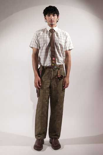 Buy_Jubinav Chadha_White Silk, Cotton Kantha Grid Embroidered Shirt _Online_at_Aza_Fashions