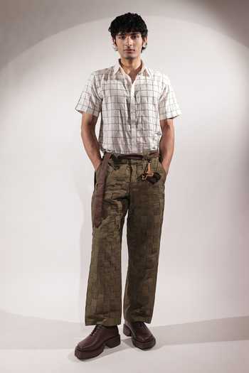 Shop_Jubinav Chadha_White Silk, Cotton Kantha Grid Embroidered Shirt _Online_at_Aza_Fashions