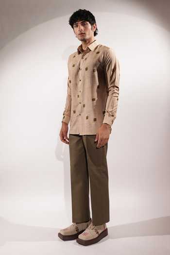 Buy_Jubinav Chadha_Beige Silk, Cotton Postcard Print Shirt _Online_at_Aza_Fashions