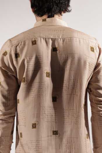 Shop_Jubinav Chadha_Beige Silk, Cotton Postcard Print Shirt _Online_at_Aza_Fashions