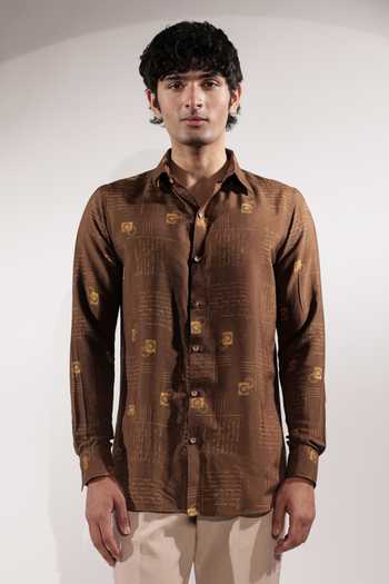Jubinav Chadha Cotton Silk Postcard Print Shirt 