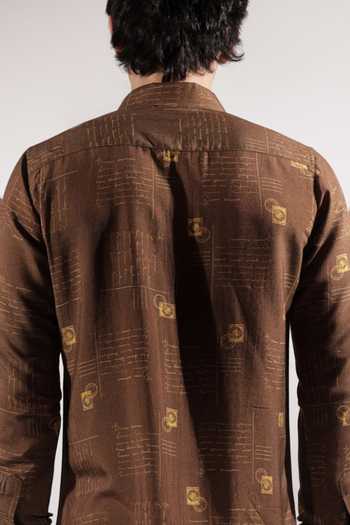 Jubinav Chadha_Brown Silk, Cotton Postcard Print Shirt _Online_at_Aza_Fashions