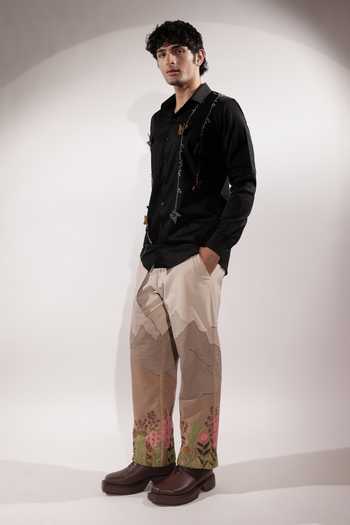 Jubinav Chadha_Black Cotton, Lycra 3d Butterflies And Kantha Embroidered Shirt _Online_at_Aza_Fashions