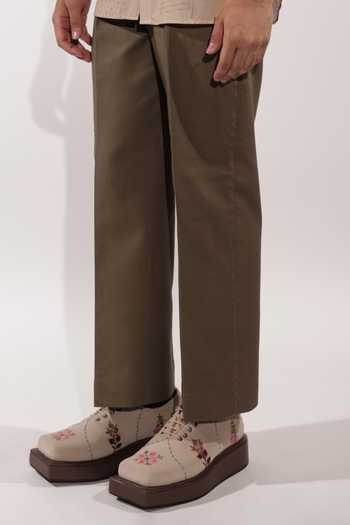 Shop_Jubinav Chadha_Olive Green Linen Kantha Embroidered Pant _Online_at_Aza_Fashions
