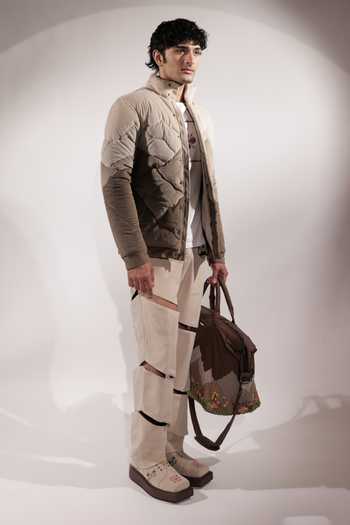 Jubinav Chadha_Beige Suede Levitating Pant _Online_at_Aza_Fashions