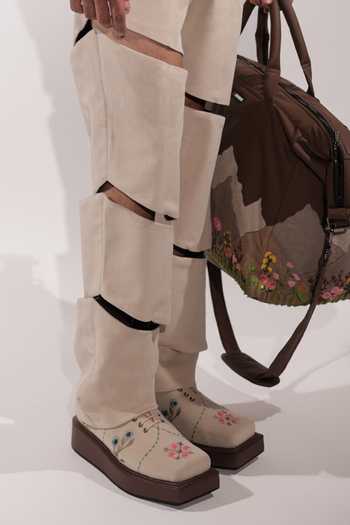 Buy_Jubinav Chadha_Beige Suede Levitating Pant _Online_at_Aza_Fashions