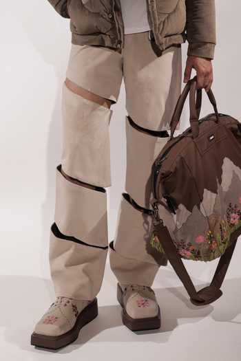 Shop_Jubinav Chadha_Beige Suede Levitating Pant _Online_at_Aza_Fashions