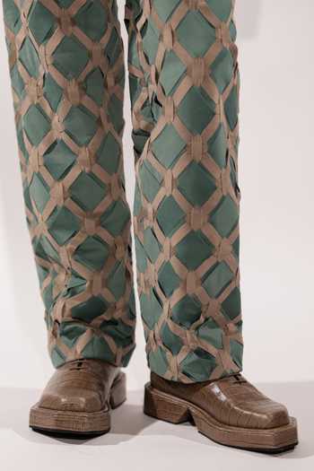 Jubinav Chadha_Green Suede Interwoven And Beige Pant _Online_at_Aza_Fashions