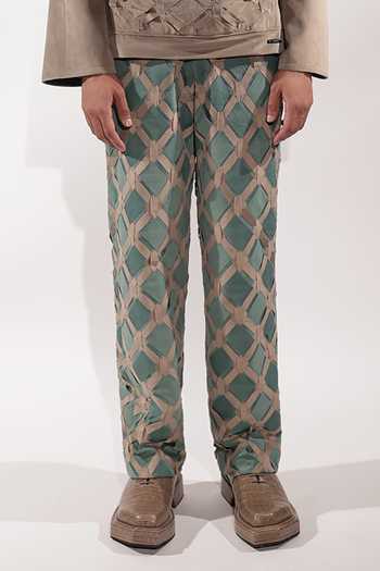 Buy_Jubinav Chadha_Green Suede Interwoven And Beige Pant _Online_at_Aza_Fashions