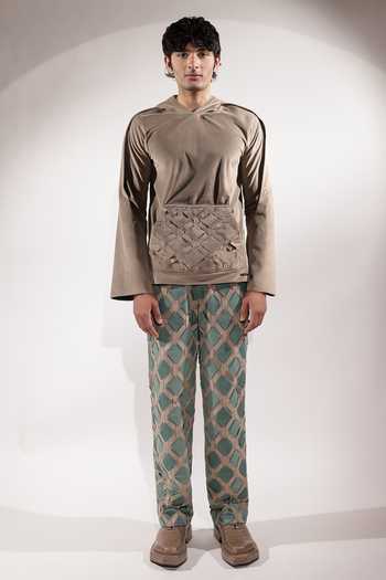 Shop_Jubinav Chadha_Green Suede Interwoven And Beige Pant _Online_at_Aza_Fashions