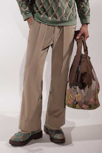 Jubinav Chadha_Beige Suede Paneled Pant _Online_at_Aza_Fashions