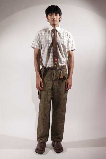 Buy_Jubinav Chadha_Olive Green Linen Woven Pant _Online_at_Aza_Fashions