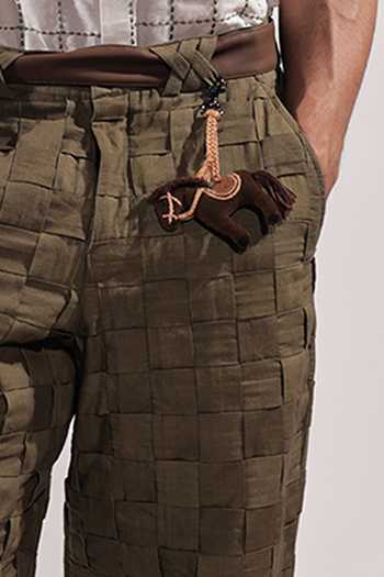 Jubinav Chadha_Olive Green Linen Woven Pant _at_Aza_Fashions
