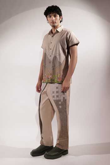 Shop_Jubinav Chadha_Beige Linen Ombre Woven Flap Pant _Online_at_Aza_Fashions