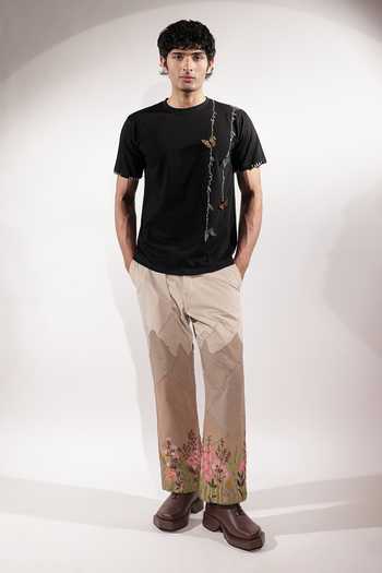 Jubinav Chadha_Black Cotton 3d Butterflies And Kantha Embroidered T-shirt _Online_at_Aza_Fashions