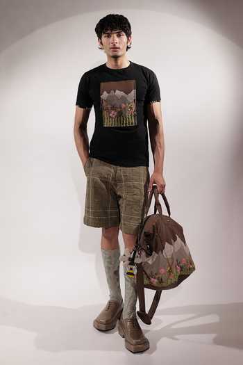 Jubinav Chadha_Black Cotton Valley Patchwork T-shirt _Online_at_Aza_Fashions