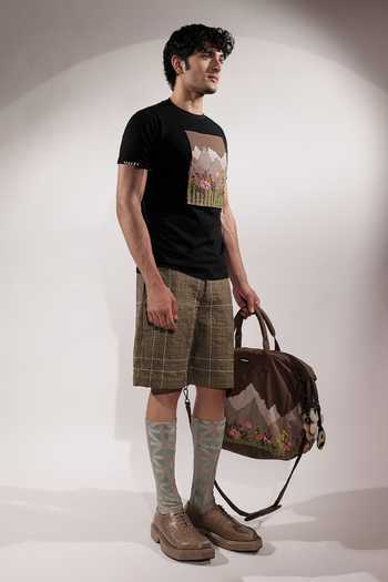 Buy_Jubinav Chadha_Black Cotton Valley Patchwork T-shirt _Online_at_Aza_Fashions