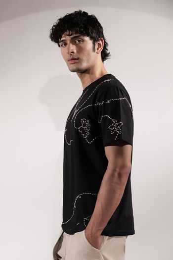 Jubinav Chadha_Black Cotton Kantha Embroidered T-shirt _Online_at_Aza_Fashions