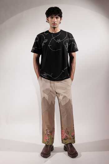 Buy_Jubinav Chadha_Black Cotton Kantha Embroidered T-shirt _Online_at_Aza_Fashions