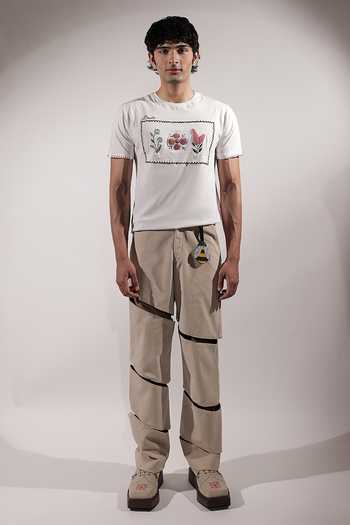 Buy_Jubinav Chadha_White Cotton Stamp Floral Embroidered T-shirt _Online_at_Aza_Fashions