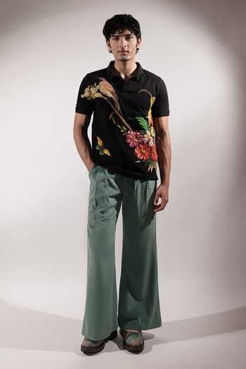 Jubinav Chadha_Black Cotton Bird And Floral Patchwork T-shirt _Online_at_Aza_Fashions