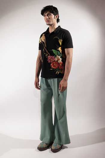 Shop_Jubinav Chadha_Black Cotton Bird And Floral Patchwork T-shirt _Online_at_Aza_Fashions