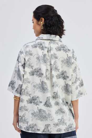 Reistor_Grey Cotton Collared Animal Print Shirt _Online_at_Aza_Fashions