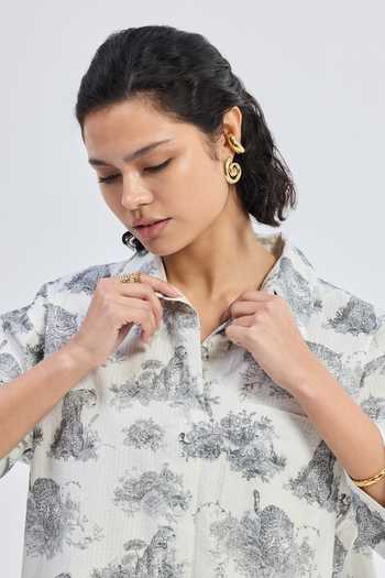 Reistor_Grey Cotton Collared Animal Print Shirt _at_Aza_Fashions