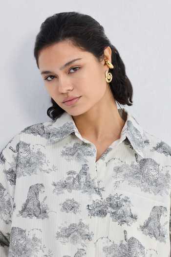 Shop_Reistor_Grey Cotton Collared Animal Print Shirt 