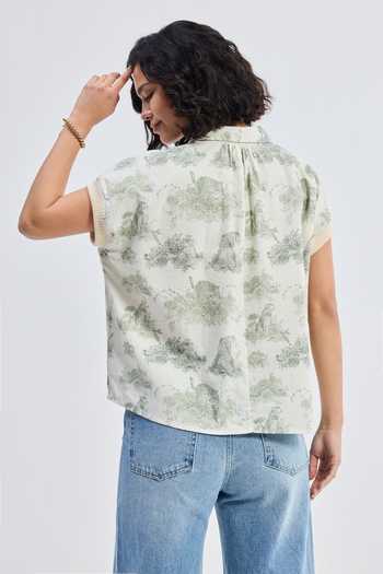 Reistor_Grey Cotton V-neck, Collared Animal Print Shirt _Online_at_Aza_Fashions