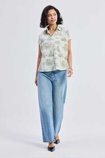 Buy_Reistor_Grey Cotton V-neck, Collared Animal Print Shirt _Online_at_Aza_Fashions