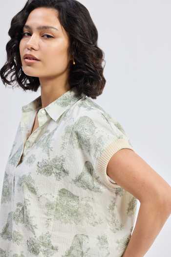 Shop_Reistor_Grey Cotton V-neck, Collared Animal Print Shirt _Online_at_Aza_Fashions