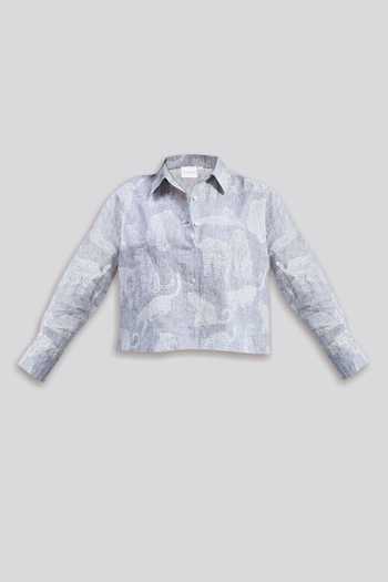 Buy_Reistor_Navy Linen Collared Animal Print Shirt _Online_at_Aza_Fashions