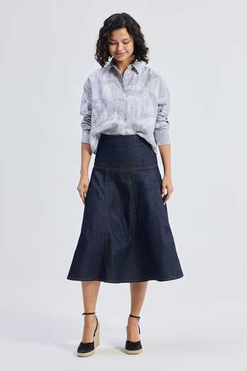 Buy_Reistor_Navy Linen Collared Animal Print Shirt 