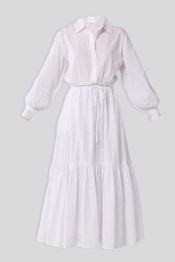 Buy_Reistor_White Cotton Collared Embroidered Tiered Dress _Online_at_Aza_Fashions