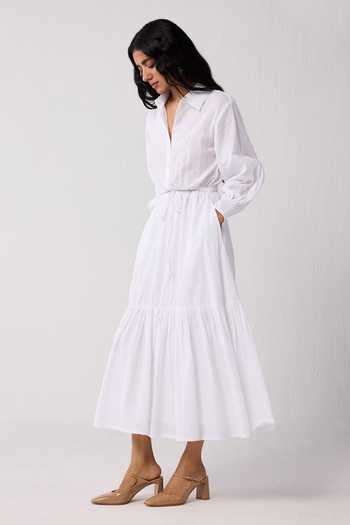 Shop_Reistor_White Cotton Collared Embroidered Tiered Dress _Online_at_Aza_Fashions