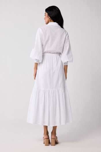 Reistor_White Cotton Collared Embroidered Tiered Dress _Online_at_Aza_Fashions