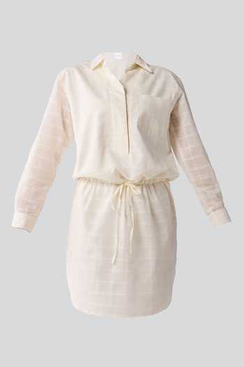 Buy_Reistor_Off White Cotton Collared Meet Me By The Cliff Dress _Online_at_Aza_Fashions