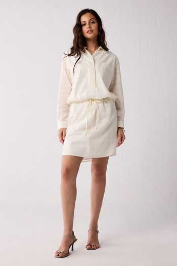 Shop_Reistor_Off White Cotton Collared Meet Me By The Cliff Dress _Online_at_Aza_Fashions