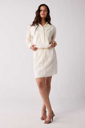 Reistor_Off White Cotton Collared Meet Me By The Cliff Dress _at_Aza_Fashions