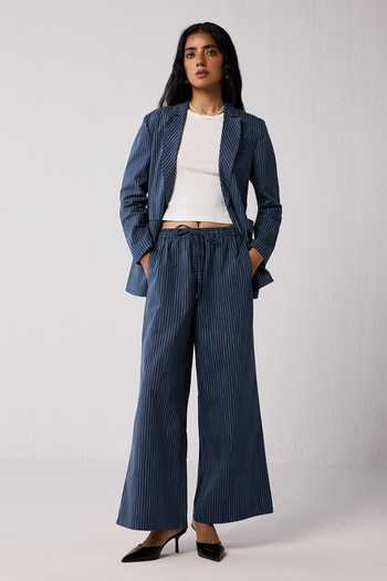 Buy_Reistor_Blue Cotton, Spandex Notched Neck The Weekday Stripe Pattern Blazer 