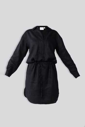 Reistor_Black Hemp Collared Meet Me By The Cliff Dress _Online_at_Aza_Fashions